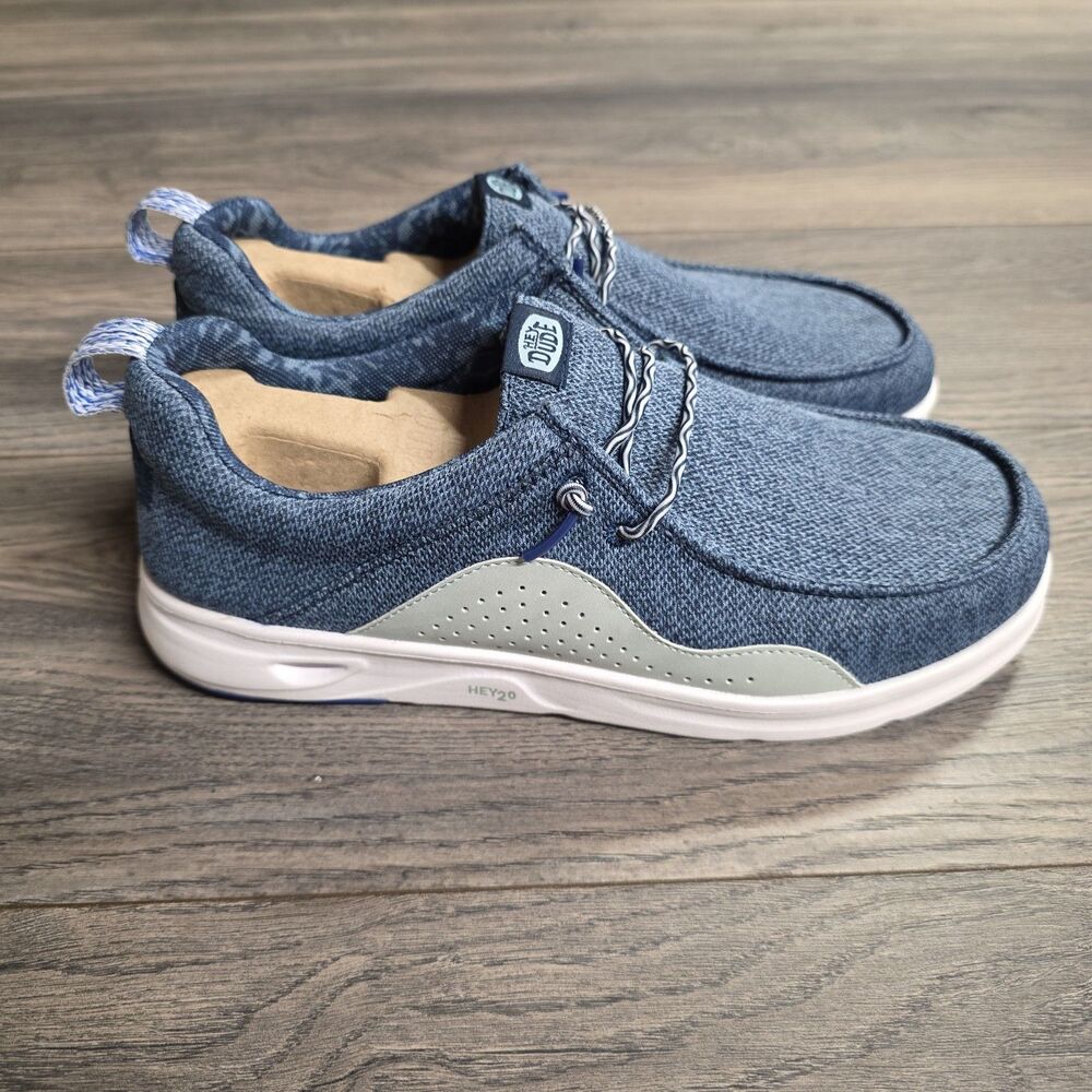 Hey Dude Wally HEY20 Mesh Blue Leather Slip-On Casual Shoes Men's US 8